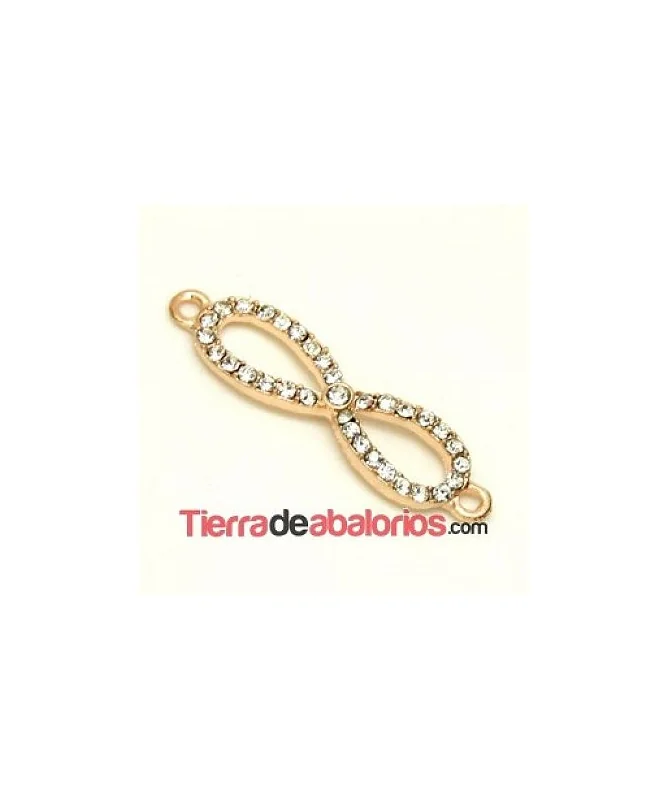 Conector Infinito 44x11mm con Strass, Oro Rosa