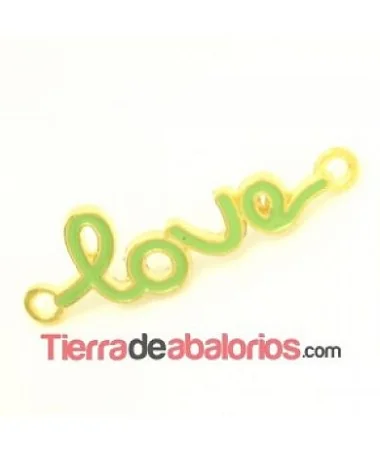 Conector Curvado Love 40x12mm, Dorado con Verde Manzana Conector Curvado Love 40x12mm, Dorado con Verde Manzana