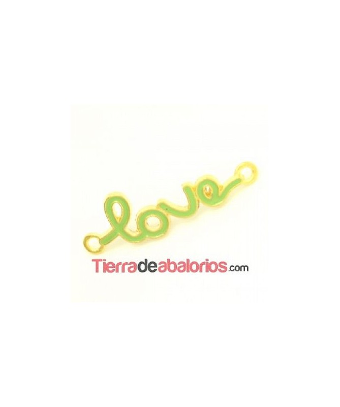 Conector Curvado Love 40x12mm, Dorado con Verde Manzana
