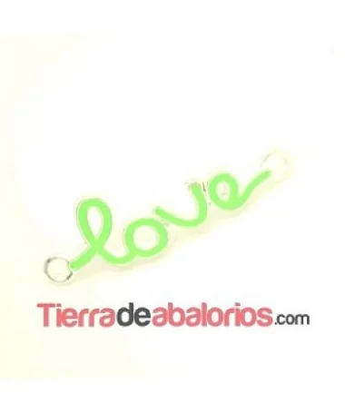 Conector Curvado Love 40x12mm, Plateado Verde Flúor Conector Curvado Love 40x12mm, Plateado Verde Flúor