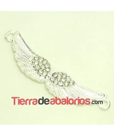 Conector Alas de Angel 57x11mm con Strass, Plateado