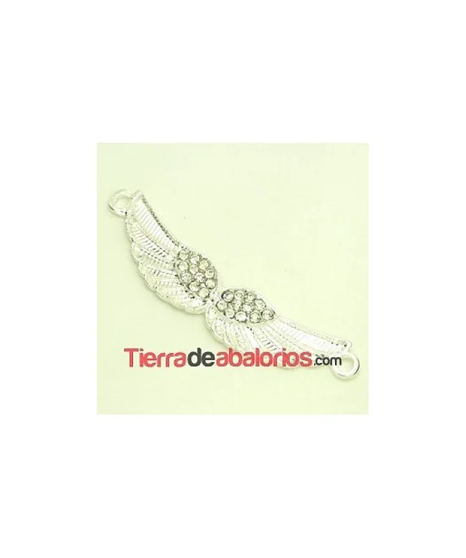 Conector Alas de Angel 57x11mm con Strass, Plateado