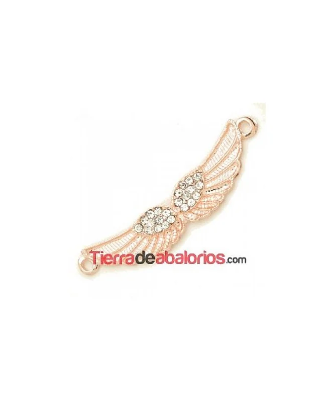 Conector Alas de Angel 57x11mm con Strass, Oro Rosa