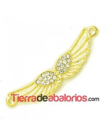 Conector Alas de Angel 57x11mm con Strass, Dorado
