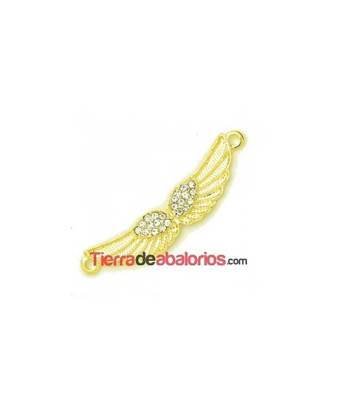 Conector Alas de Angel 57x11mm con Strass, Dorado
