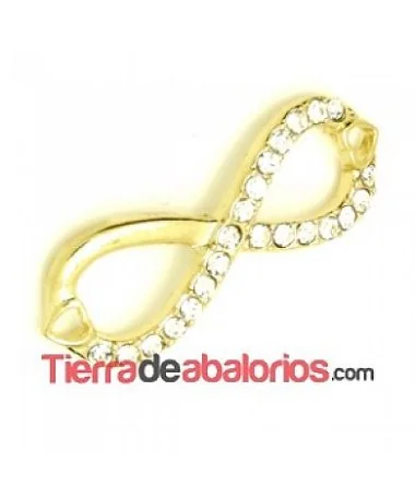 Entrepieza Infinito Corazones 39x14mm con Strass, Dorado Entrepieza Infinito Corazones 39x14mm con Strass, Dorado