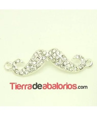Conector Moustache 41x11mm Con Strass, Plateado Conector Moustache 41x11mm Con Strass, Plateado