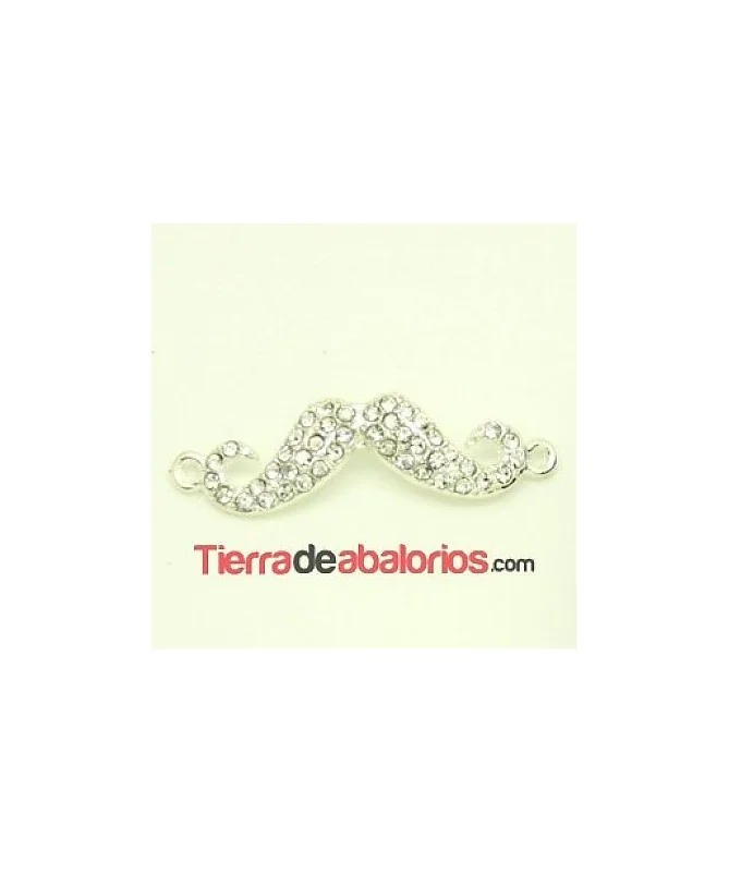Conector Moustache 41x11mm Con Strass, Plateado