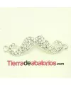 Conector Moustache 41x11mm Con Strass, Plateado