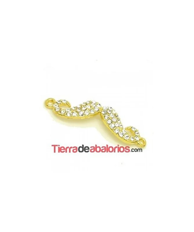 Conector Moustache 41x11mm Con Strass, Dorado