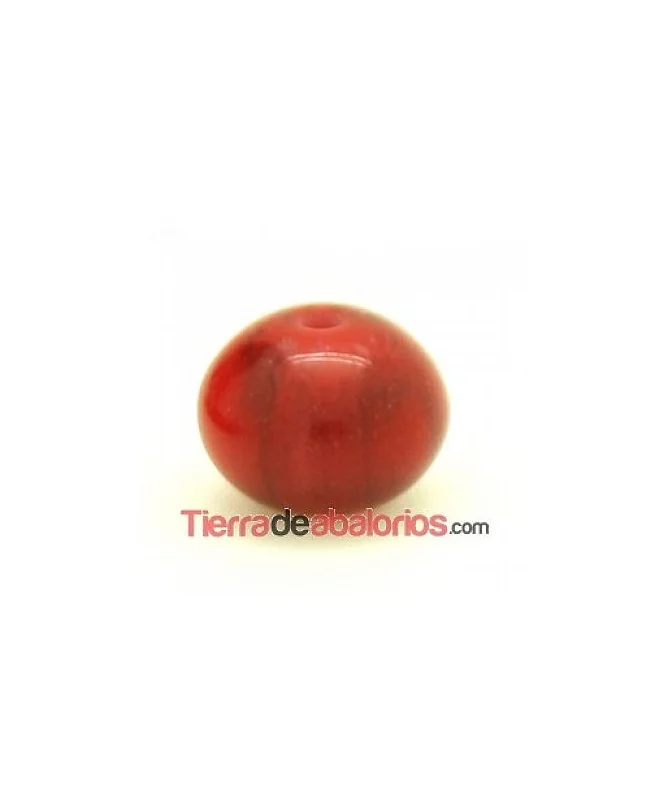 Resina Bola Achatada 11x9mm Agujero 1,8mm Rojo Coral