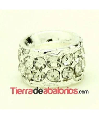 Rondel 14x10mm Agujero 8,5mm con Strass, Plateado Rondel 14x10mm Agujero 8,5mm con Strass, Plateado