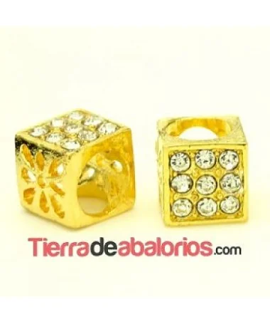 Cubo Flores 10x10mm Agujero 7mm Dorado con Swarovski Cristal