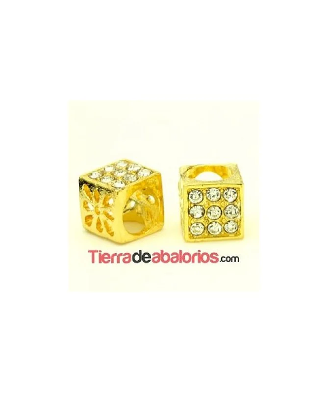 Cubo Flores 10x10mm Agujero 7mm Dorado con Swarovski Cristal