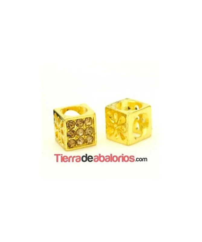 Cubo Flores 10x10mm Agujero 7mm Dorado con Swarovski Lt. Col