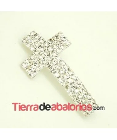 Cruz Curvada 36x20mm Agujero 3,5mm con Strass, Plateada Cruz Curvada 36x20mm Agujero 3,5mm con Strass, Plateada