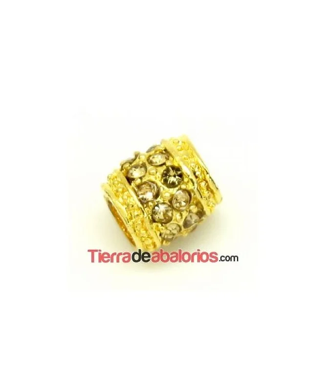 Barril 12x11mm Agujero 6mm Dorado con Swarovski