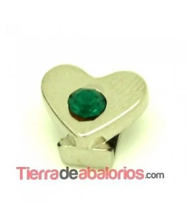 Corazón 11x9mm Agujero 6x2,5mm Plateado, Swarovski Esmeralda