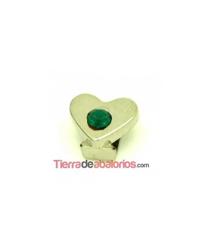 Corazón 11x9mm Agujero 6x2,5mm Plateado, Swarovski Esmeralda