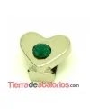 Corazón 11x9mm Agujero 6x2,5mm Plateado, Swarovski Esmeralda