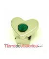 Corazón 11x9mm Agujero 6x2,5mm Plateado, Swarovski Esmeralda