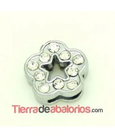 Flor 12mm Agujero 7x2mm con Strass, Plateada