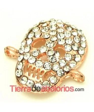 Conector Calavera 18x19mm con Strass, Oro Rosa Conector Calavera 18x19mm con Strass, Oro Rosa