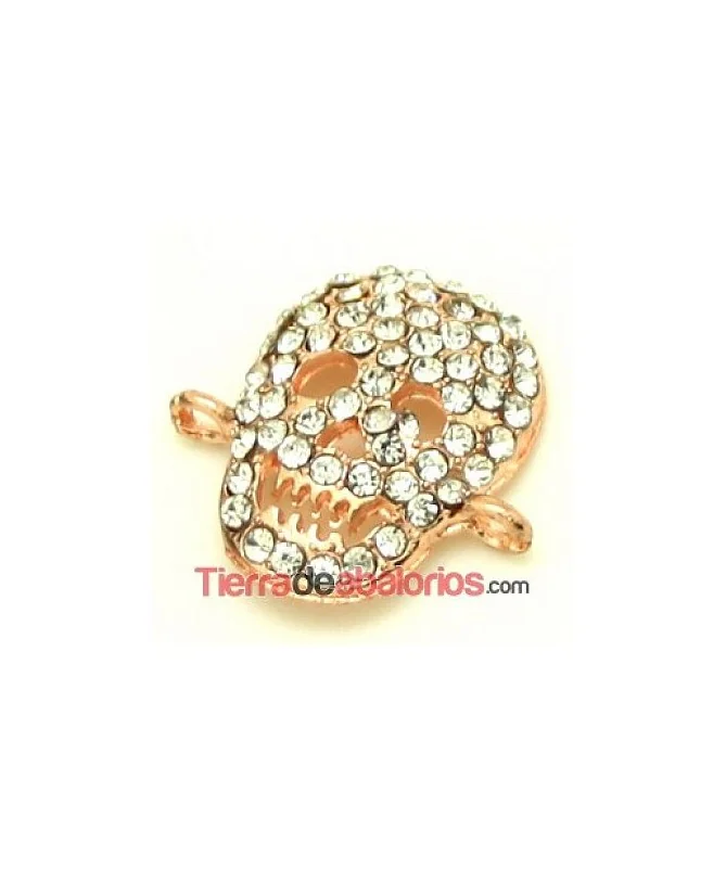 Conector Calavera 18x19mm con Strass, Oro Rosa