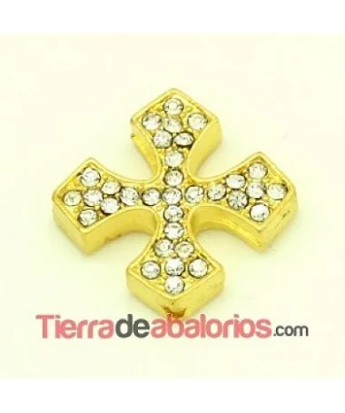 Cruz 25mm Agujero 2mm con Strass, Dorada Cruz 25mm Agujero 2mm con Strass, Dorada