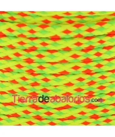Cordón Poliester Trenzado Plano 5mm Tricolor Fluorescente