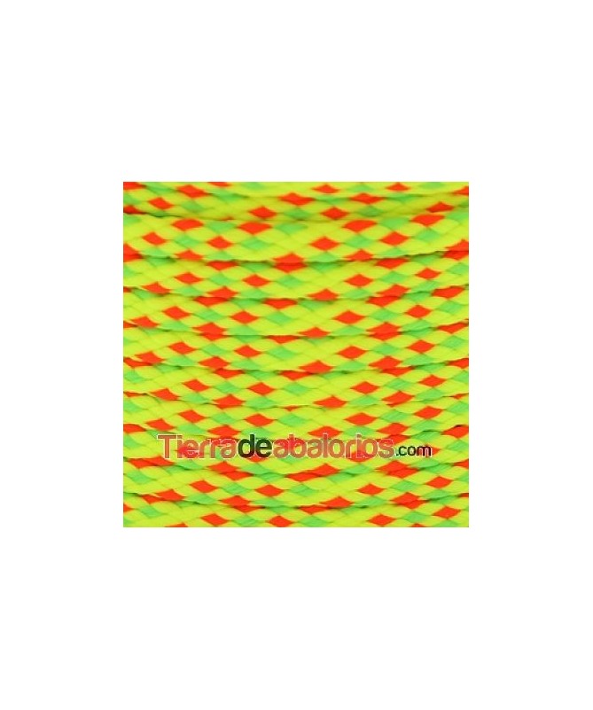 Cordón Poliester Trenzado Plano 5mm Tricolor Fluorescente