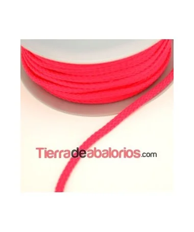 Cordón Poliester Trenzado Plano 5mm Rosa Fluorescente