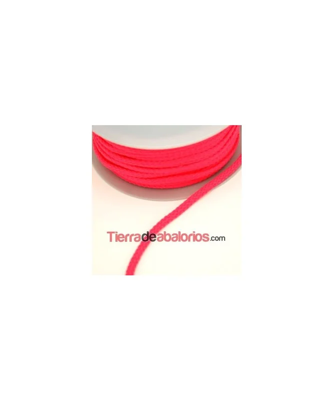 Cordón Poliester Trenzado Plano 5mm Rosa Fluorescente