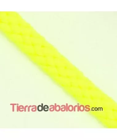Cordón Poliester Trenzado Plano 5mm Amarillo Fluorescente