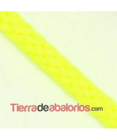 Cordón Poliester Trenzado Plano 5mm Amarillo Fluorescente