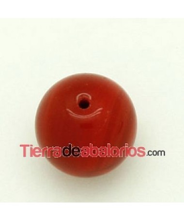 Perla de Cristal Checo 14mm, Agujero 1,2mm Rojo Coral