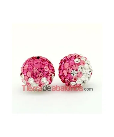 Bola Shamballa 10mm Agujero 1,2mm Rosa/Cristal