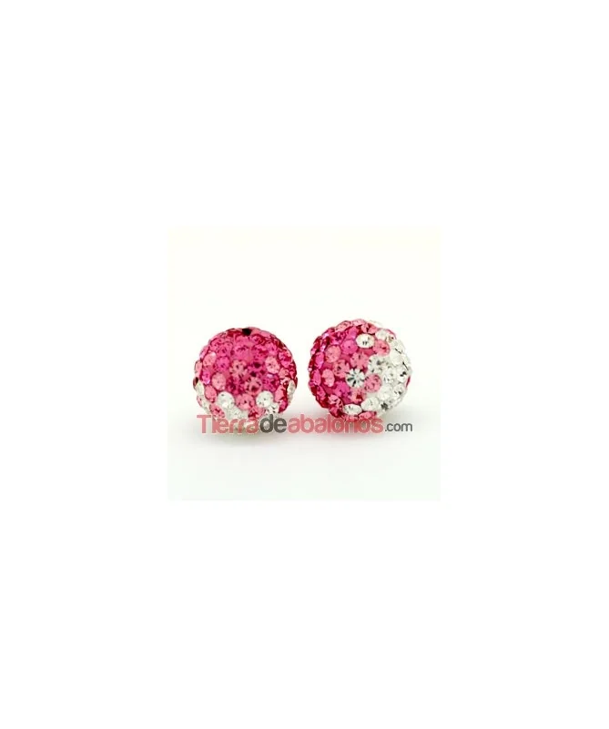 Bola Shamballa 10mm Agujero 1,2mm Rosa/Cristal