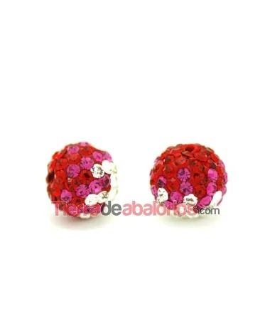 Bola Shamballa 10mm Agujero 1,2mm Rojo/Fucsia/Cristal