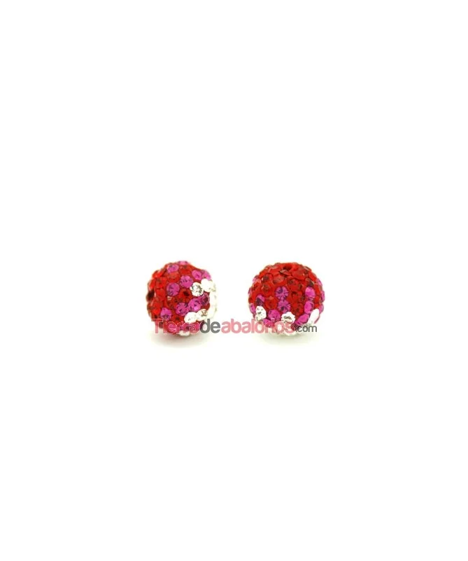 Bola Shamballa 10mm Agujero 1,2mm Rojo/Fucsia/Cristal