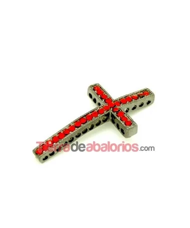 Cruz Curvada 45x24mm Con Swarovski Light Siam, Pavonado Cruz Curvada 45x24mm Con Swarovski Light Siam, Pavonado