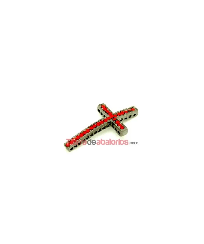 Cruz Curvada 45x24mm Con Swarovski Light Siam, Pavonado
