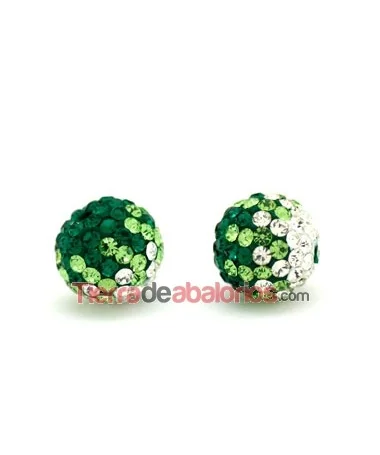 Bola Shamballa 10mm Agujero 1,2mm Esmeralda/Peridot/Cristal