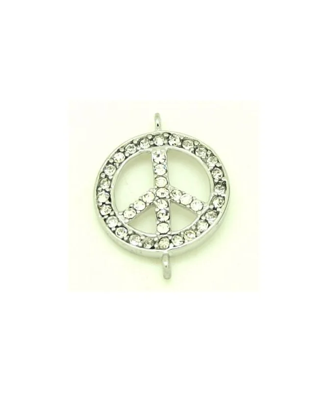 Conector Simbolo de la Paz 30x22mm con Strass, Plateado