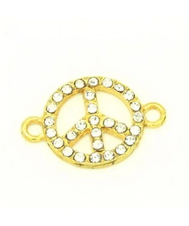Conector Simbolo de la Paz 18x25mm con Strass, Dorado