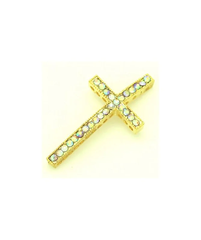 Cruz Curvada 45x24mm Con Swarovski Cristal AB, Dorada