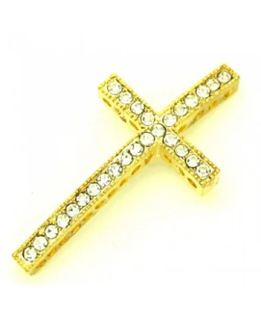 Cruz Curvada 47x24mm Con Swarovski Cristal, Dorada