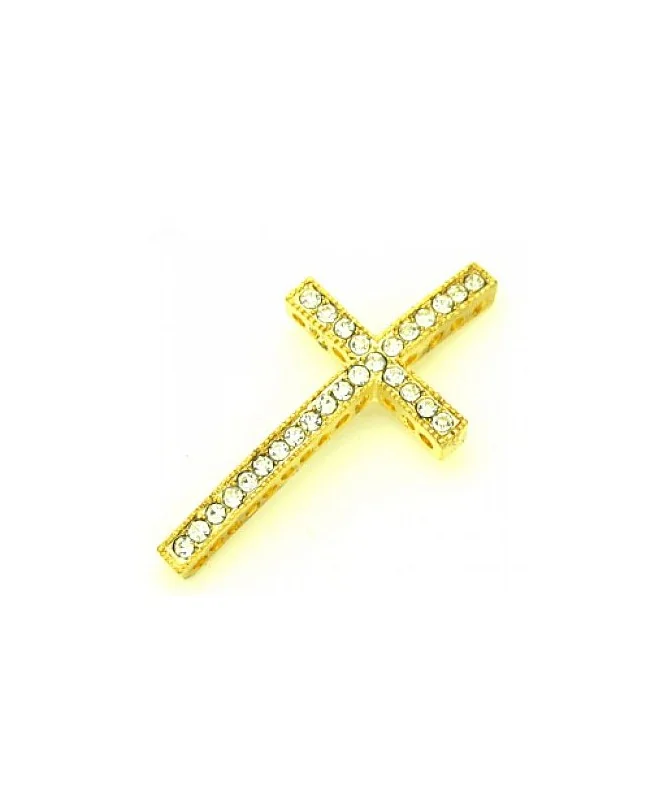Cruz Curvada 47x24mm Con Swarovski Cristal, Dorada