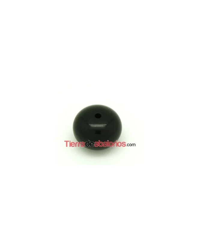 Resina Bola Achatada 15x12mm Agujero 1,8mm Negra
