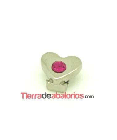 Corazón 11x9mm Agujero 6x2,5mm Plateado, Swarovski Fucsia Corazón 11x9mm Agujero 6x2,5mm Plateado, Swarovski Fucsia